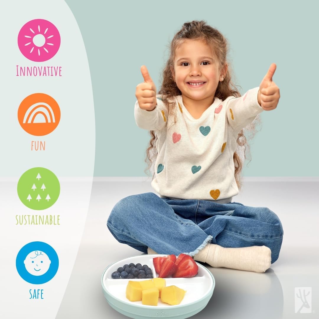 Elk and Friends Kids 7.8” Porcelain Divided Plates with Silicone Sleeves | Suitable for