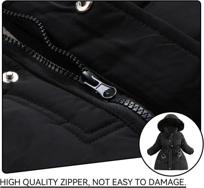 Girls Winter Dress Coats Faux Fur Hooded Fleece Jackets Waterproof Parka Outwear