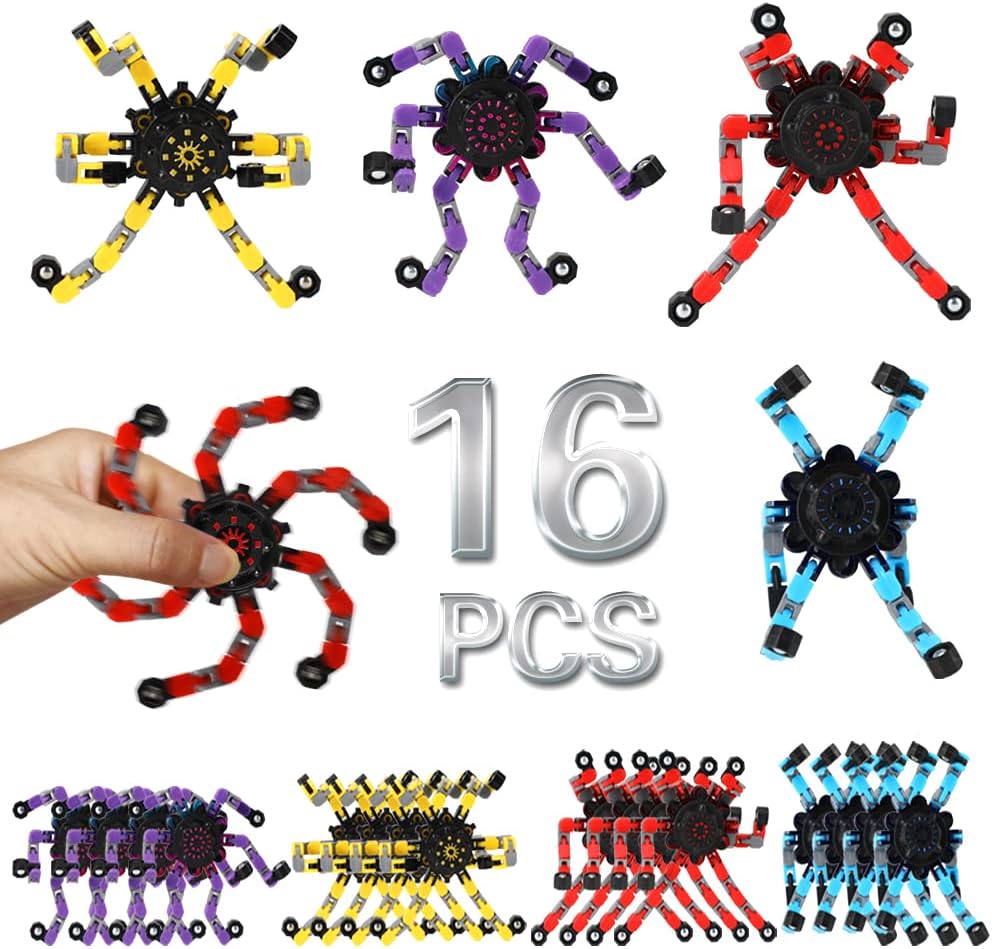16 Pack Fidget Spinners Deformable Stress Relief Sensory Toy Robot Spinner DIY Mechanical Spiral