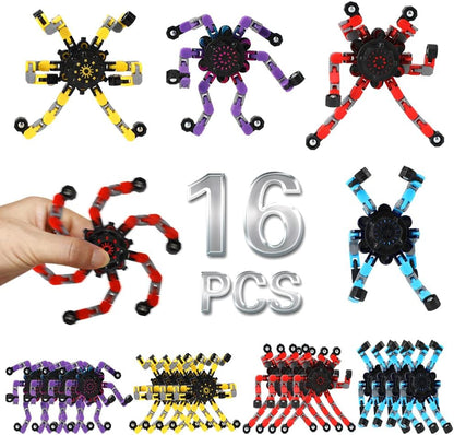 16 Pack Fidget Spinners Deformable Stress Relief Sensory Toy Robot Spinner DIY Mechanical Spiral