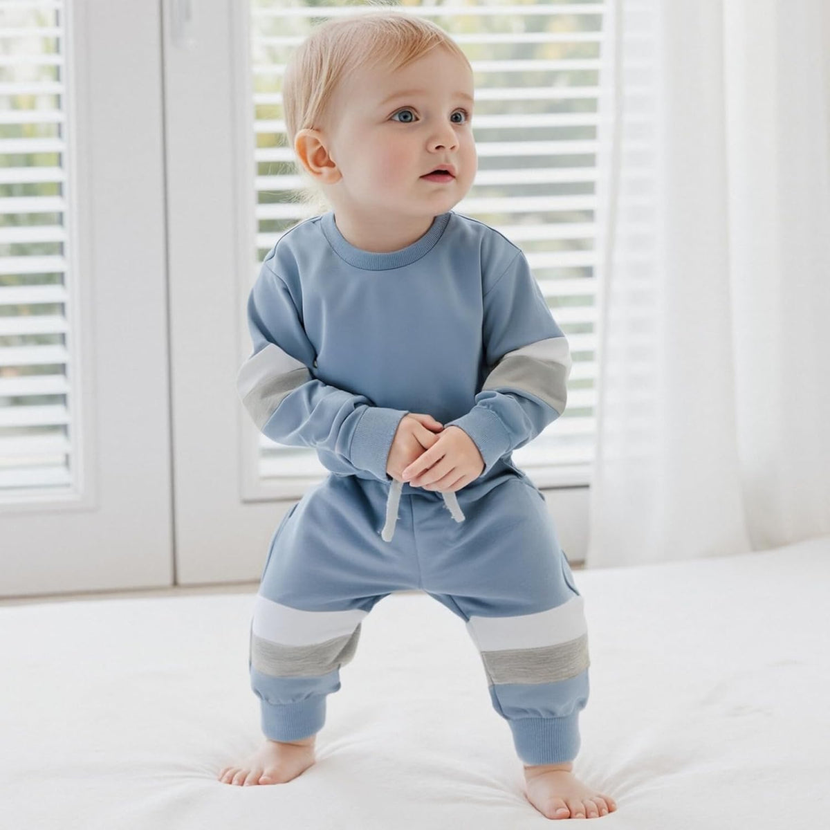 Kupretty Toddler Baby Boy Fall Winter Clothes Color Block Long Sleeve Sweatshirt Pullover Tops +