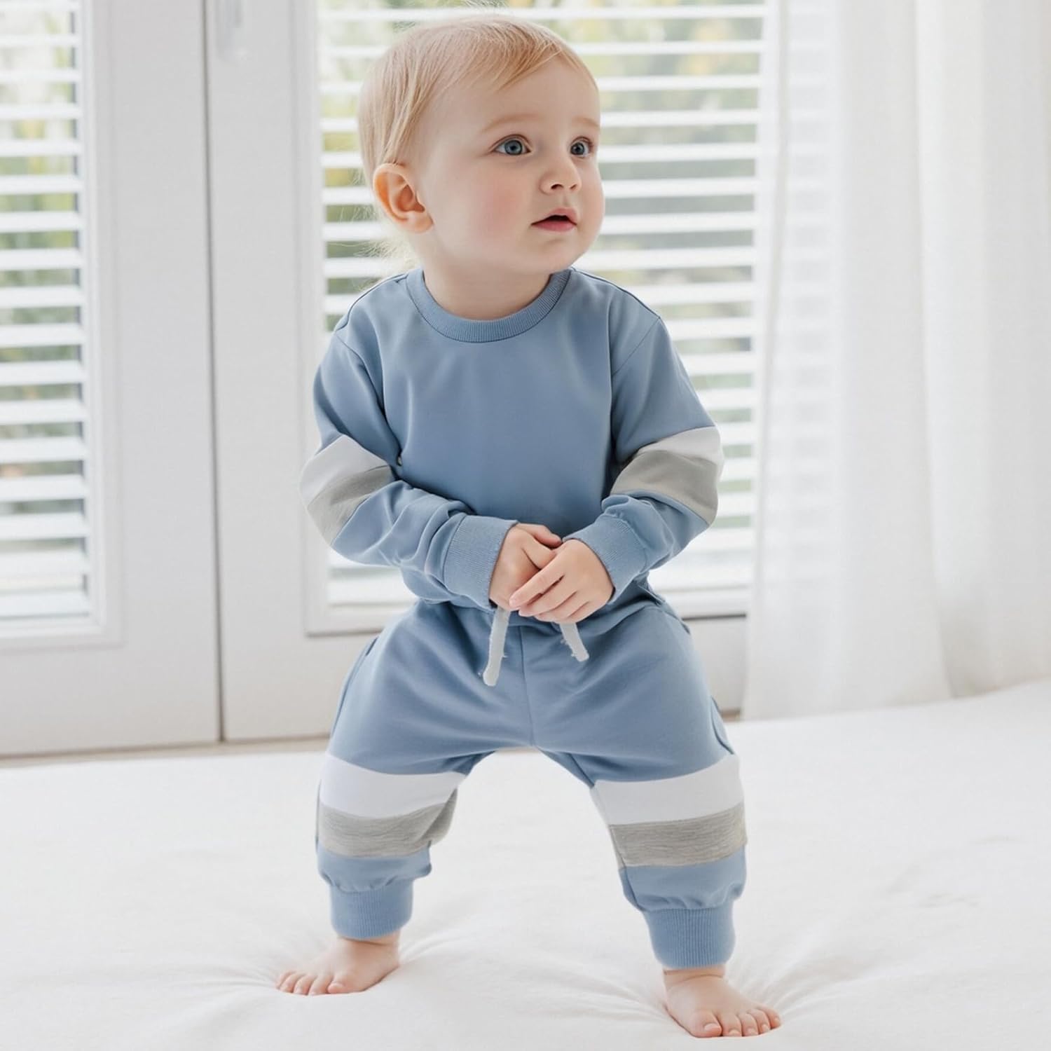 Kupretty Toddler Baby Boy Fall Winter Clothes Color Block Long Sleeve Sweatshirt Pullover Tops +