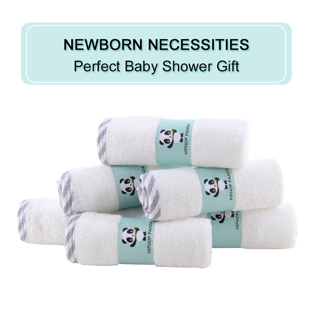 HIPHOP PANDA Baby Washcloths, Rayon Made from Bamboo - 2 Layer Ultra Soft Absorbent Newborn Bath