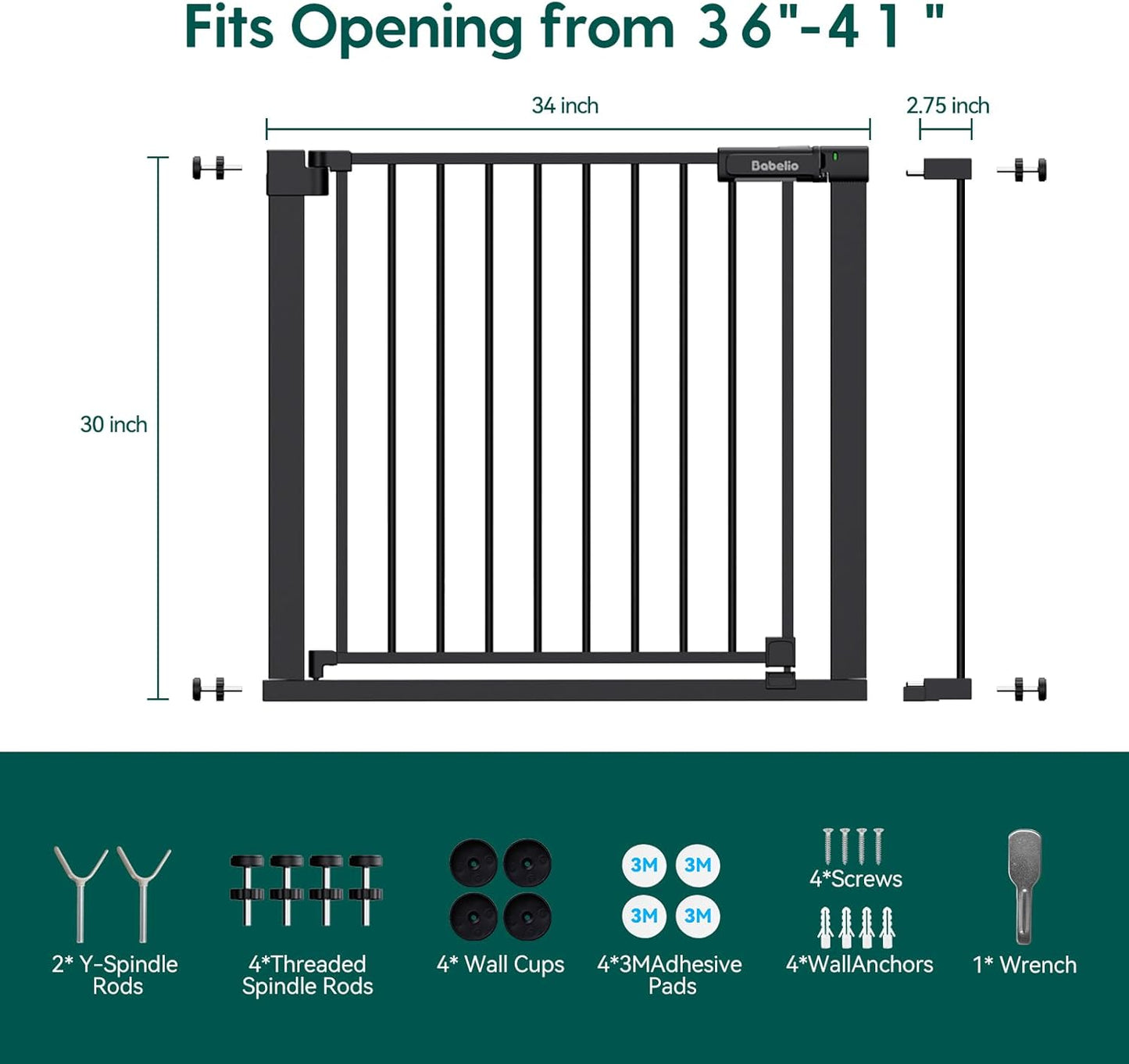 BABELIO Baby Gate for Doorways and Stairs, 36-41" Pet Gate with Wide Walk Thru Door and Lock