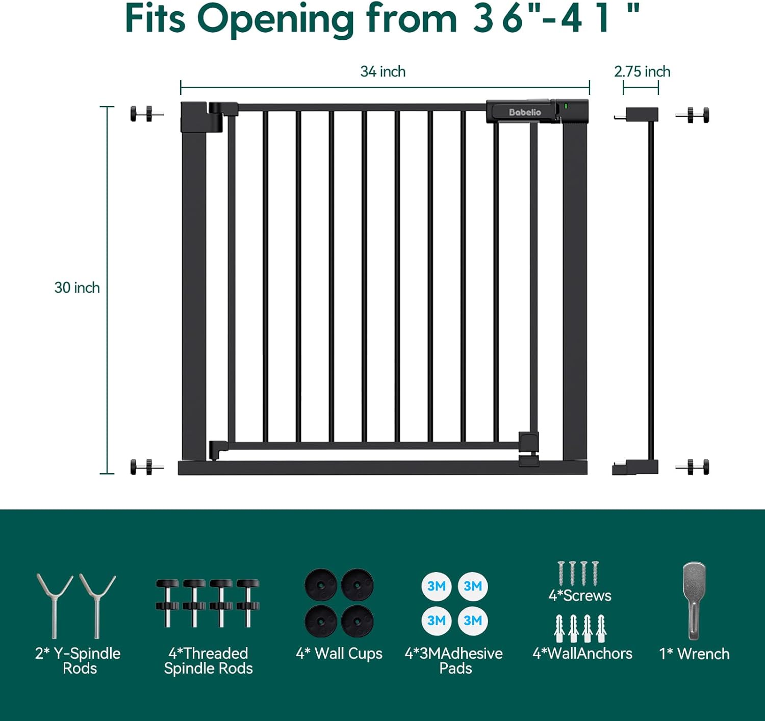 BABELIO Baby Gate for Doorways and Stairs, 36-41" Pet Gate with Wide Walk Thru Door and Lock