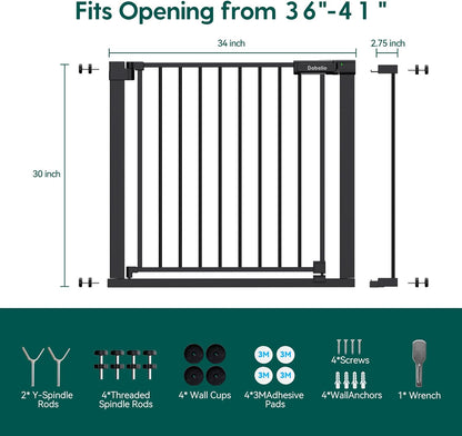 BABELIO Baby Gate for Doorways and Stairs, 36-41" Pet Gate with Wide Walk Thru Door and Lock