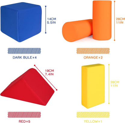 Toddler Foam Building Blocks, 12 PCS + 4 Kinds of Shapes Colourful Stacking Block Sets for Kids