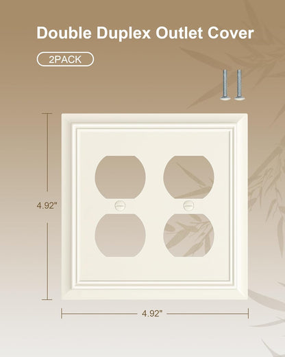 2-Pack Double Duplex Outlet Cover, Light Almond Decorative Switch Plates and Outlet Covers for