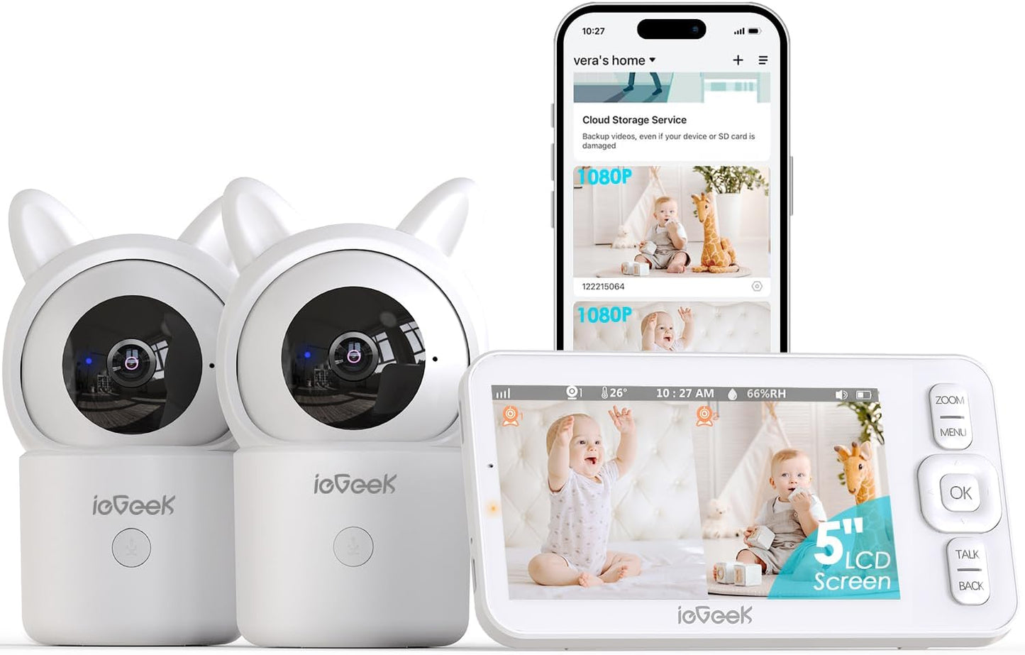 ieGeek 5" Split Screen Baby Monitor,HD Night Vision,2-Way Talk,Cry&Motion
