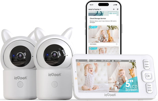 ieGeek 5" Split Screen Baby Monitor,HD Night Vision,2-Way Talk,Cry&Motion