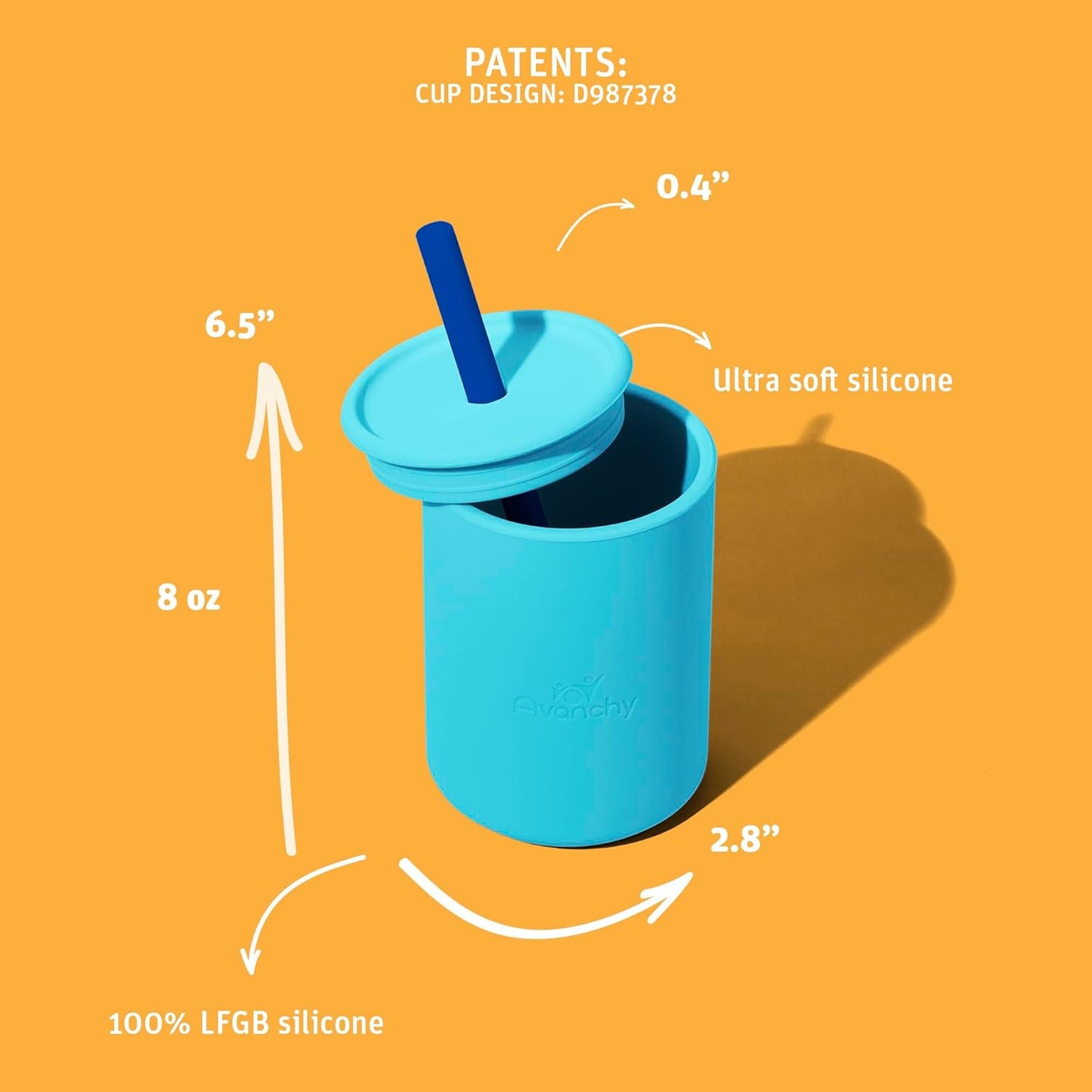 Avanchy Silicone Training Sippy Cup with Straw Lid – For Babies 6+ Months to Toddlers 1 Year Old