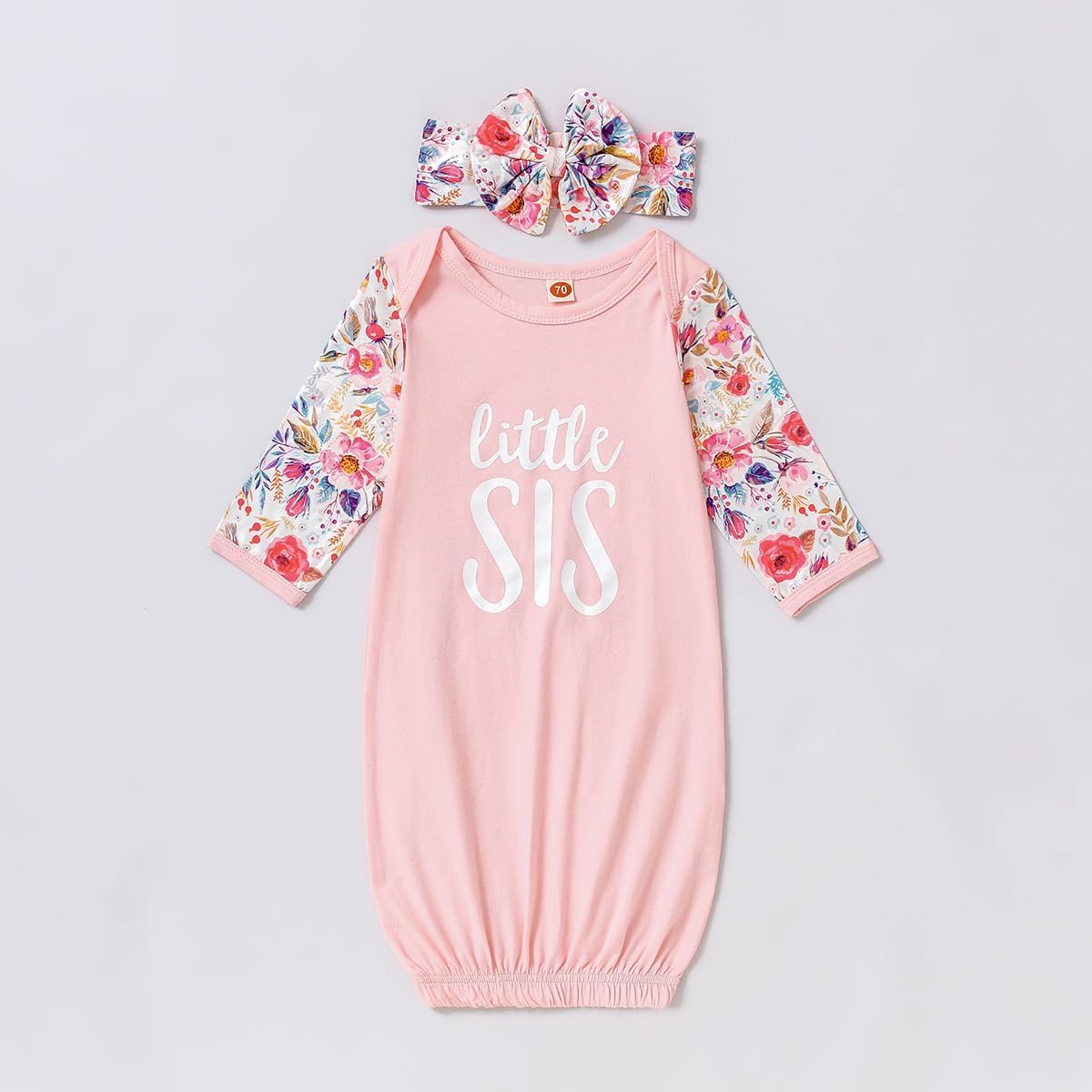 AMAWMW Newborn Baby Girl Little Sister Sleeper Gown Stripe Long Sleeve Nightgown Pajamas Gifts