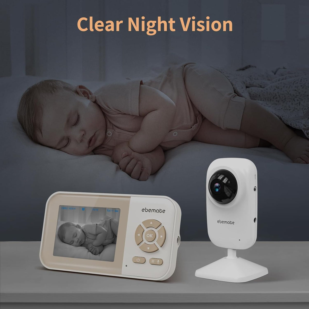 ebemate Video Baby Monitor Camera with 2 Camera,2.8" LCD Screen Video & Audio No Glow Night