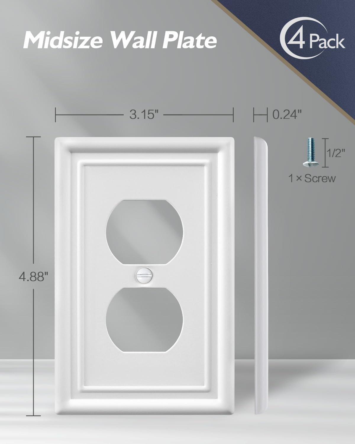 4-Pack Duplex Outlet Covers, Off White Electrical Outlet Cover Plate, Metal Wall Plate for
