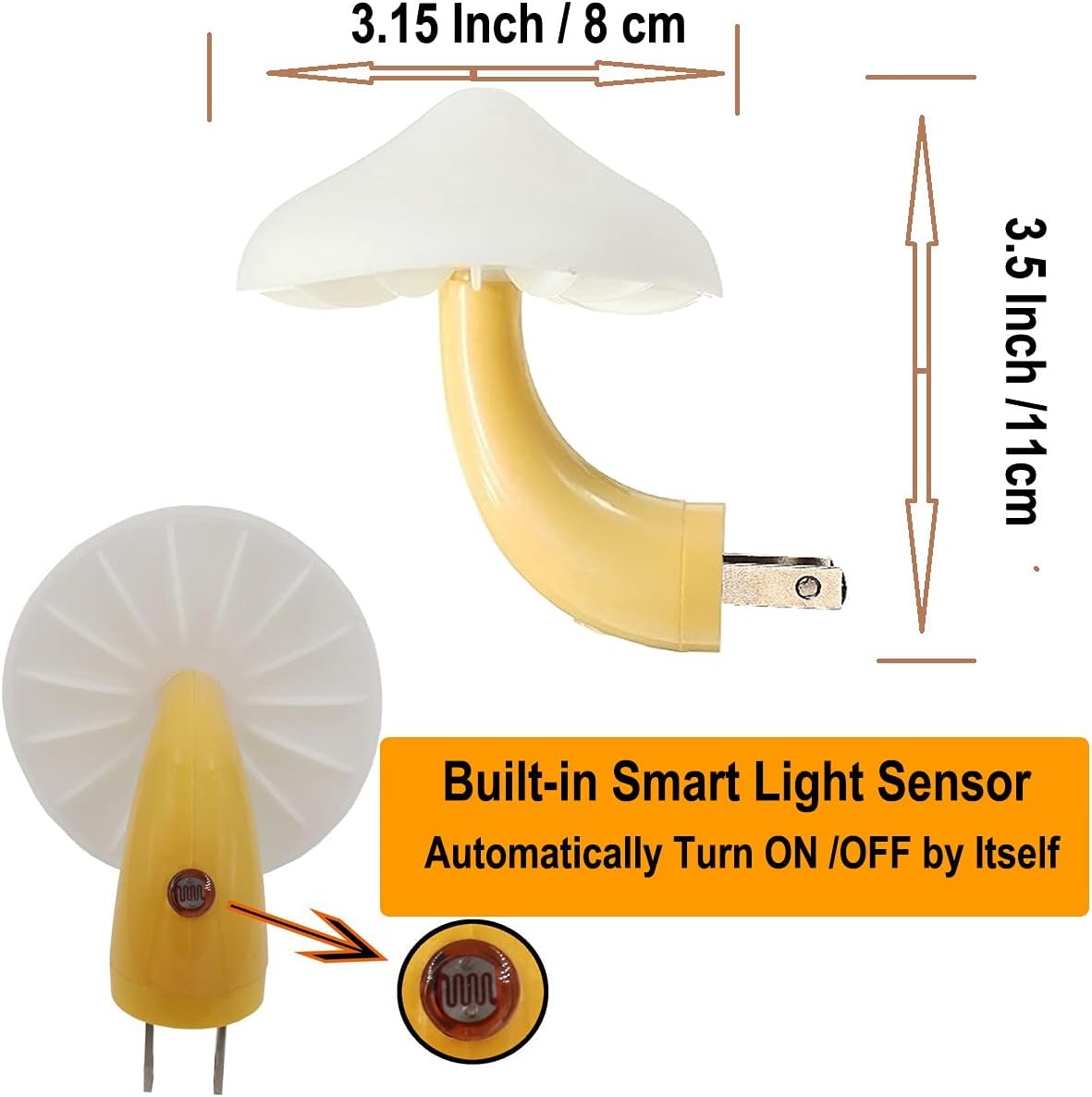 AUSAYE 5Pack Sensor LED Night Light Plug in Lamp 7 Color Changing Mushroom Light Cute Night Lights