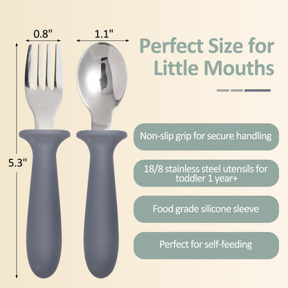 Eascrozn 2 Pack Silicone Suction Plates for Baby, Forks and Spoons Set