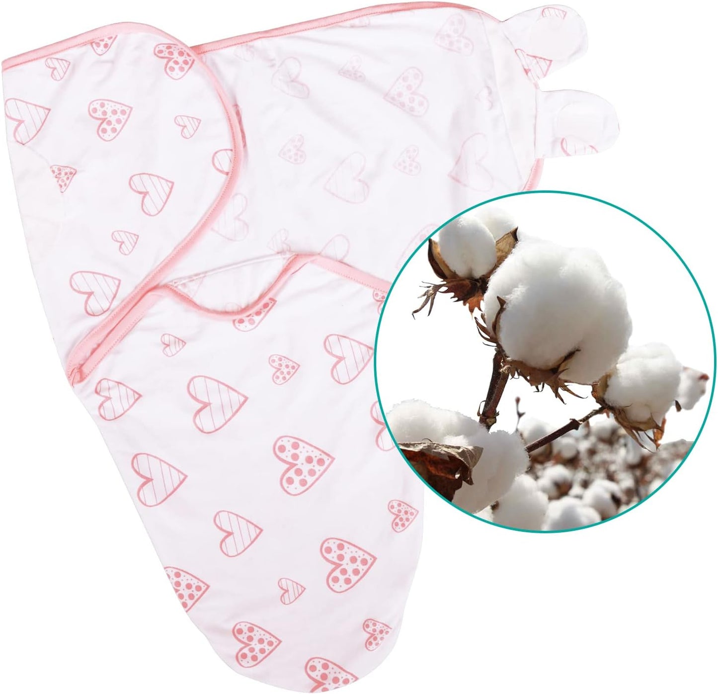 Biloban Baby Swaddle for Girls 0-3 Months, Cotton Blanket, Newborn Essentials, Lovely Pink Print, 4