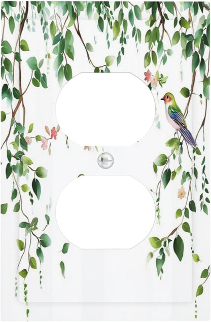 Outlet Covers Green Leaves Bird Eucalyptus Sage Plant 1 Gang Duplex Light Switch Cover Decorative