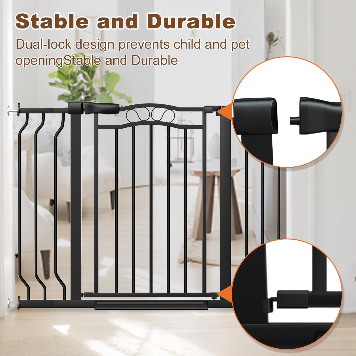 29.5-43.7" Wide Baby Gate for Stairs No Drilling, 30" Tall Metal Pet Baby Safety Gates with