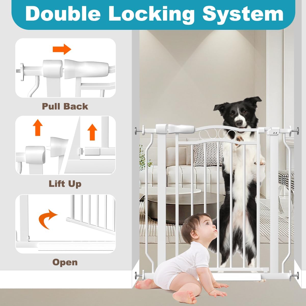 Extra Wide Baby Gate for Doorways 29.9"-53.1", Pressure Mounted Dog Gates With Door, Child Safety