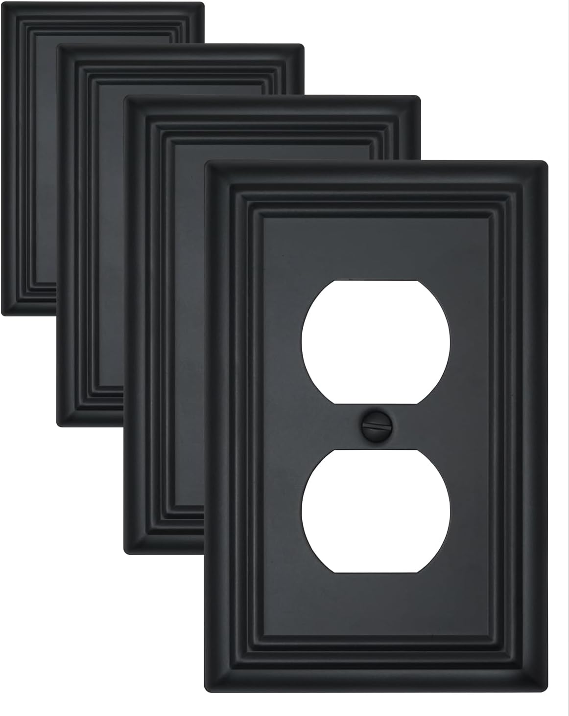 4-Pack Black Outlet Covers, Metal Duplex Wall Plates for Receptacles, Light Switch, Durable