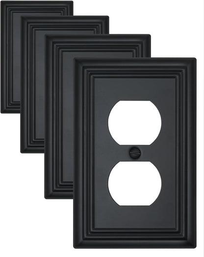 4-Pack Black Outlet Covers, Metal Duplex Wall Plates for Receptacles, Light Switch, Durable