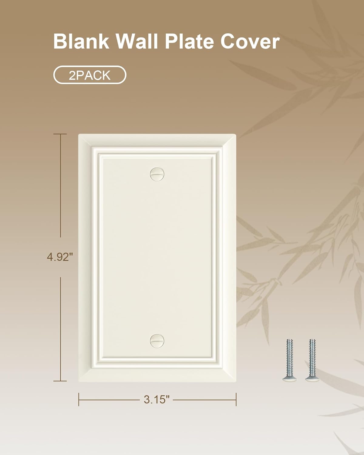 2-Pack Single Blank Wall Plate, Durable Natural Bamboo Fiber Wall Plate Cover,Light Almond 1 Gang