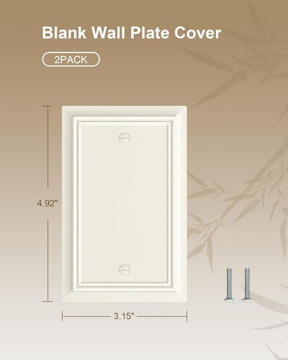 2-Pack Single Blank Wall Plate, Durable Natural Bamboo Fiber Wall Plate Cover,Light Almond 1 Gang