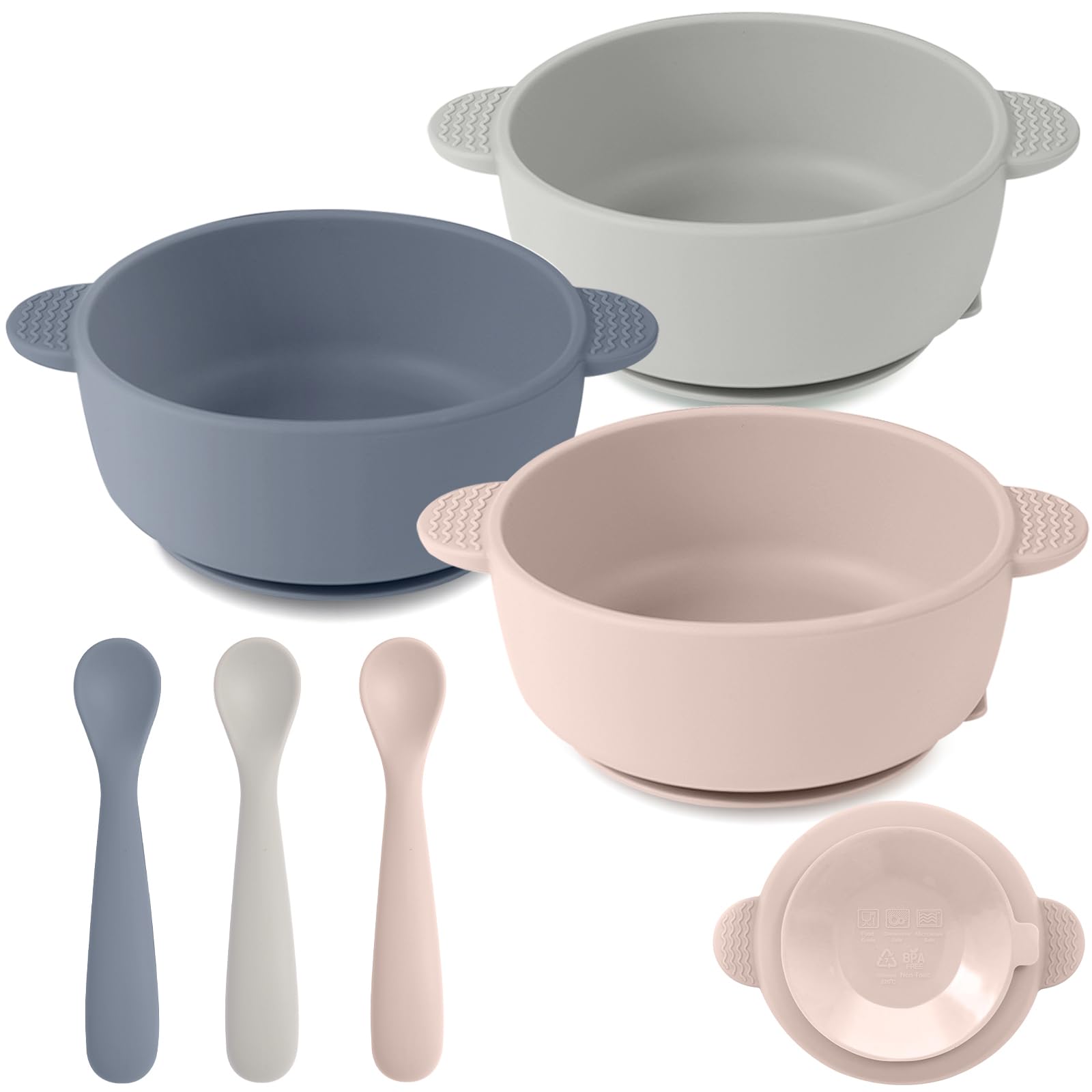 Eascrozn 3 Pack Baby Bowls with Suction and Baby Spoons, BPA Free