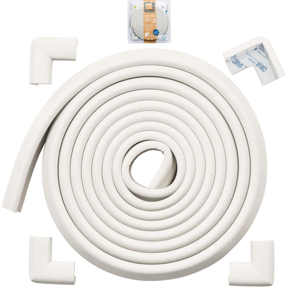 Roving Cove HeftyFit Edge Corner Protector Baby Proofing (Large 15ft Edge 4 Corners), Heavy-Duty