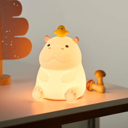 ATSUI Hippo Night Light, LED Squishy Novelty Animal Lamp, Food Grade Silicone, 2 Level Dimmable