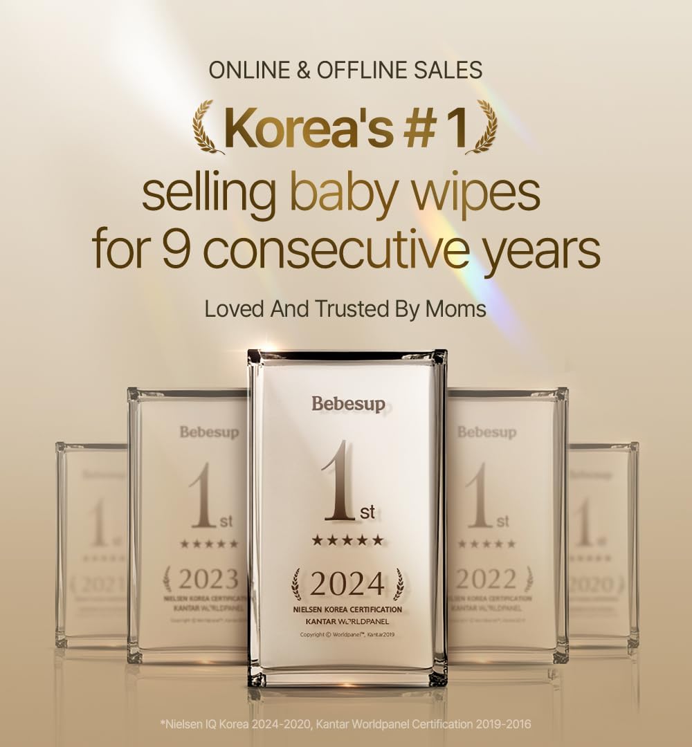 BEBESUP-Korea’s #1 Sensitive Baby Wipes -Hypoallergenic Water-based Unscented Alcohol-Free