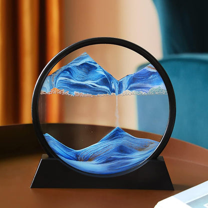 Moving Sand Art Picture in Motion Round Glass 3D Deep Sea Landscape, Calming Fidget Dynamic Sand