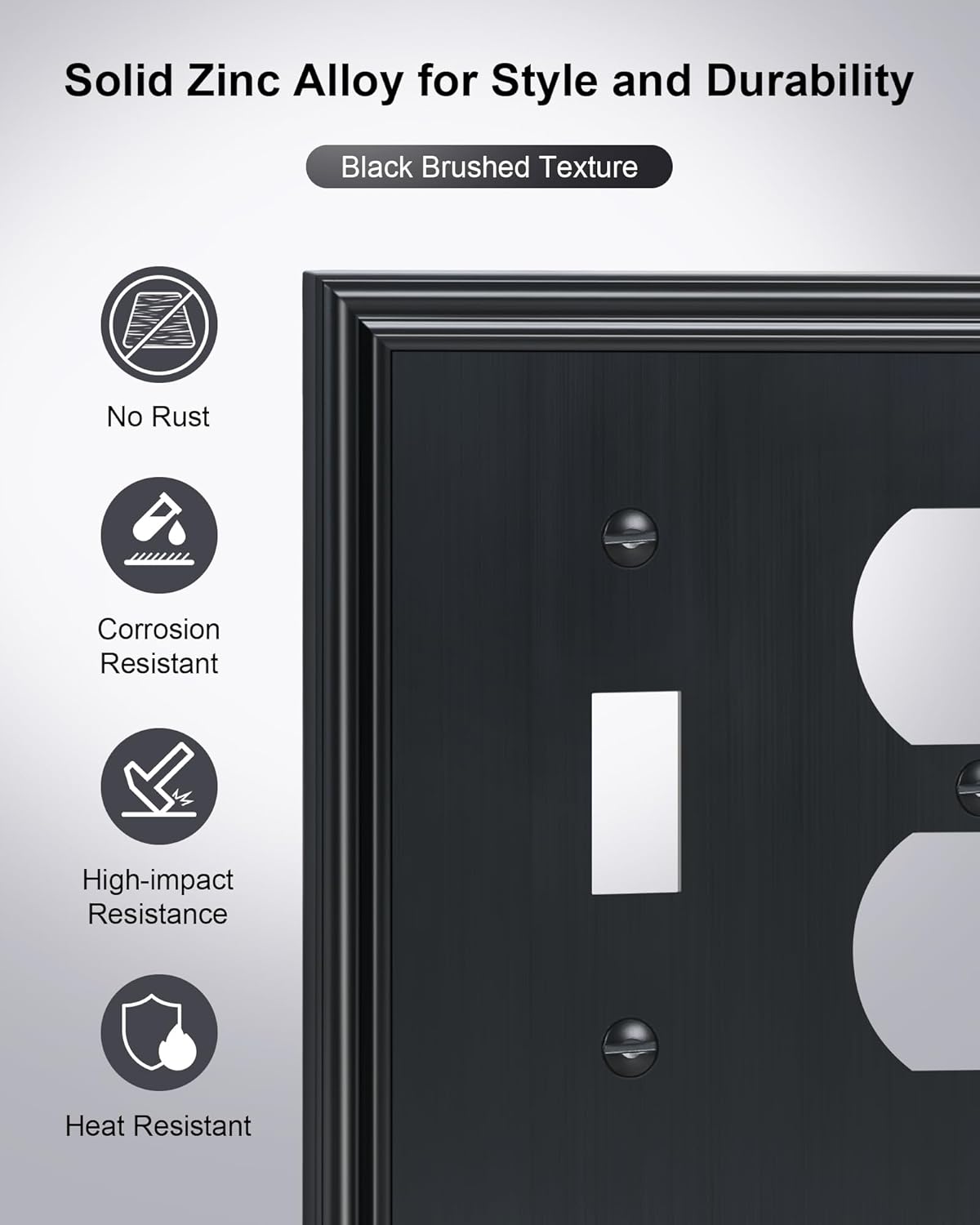 2-Pack Combo Toggle/Duplex Light Switch Cover Plate, Black Wall Outlet Cover Plate, Decorative Wall