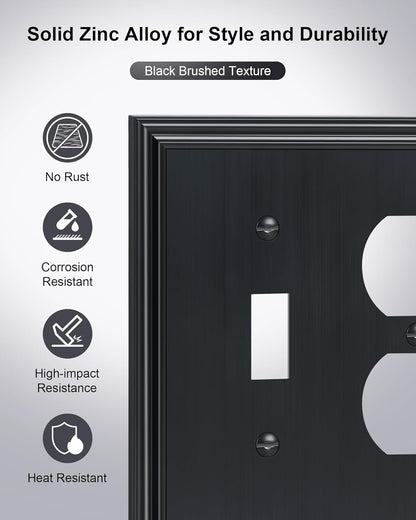 2-Pack Combo Toggle/Duplex Light Switch Cover Plate, Black Wall Outlet Cover Plate, Decorative Wall