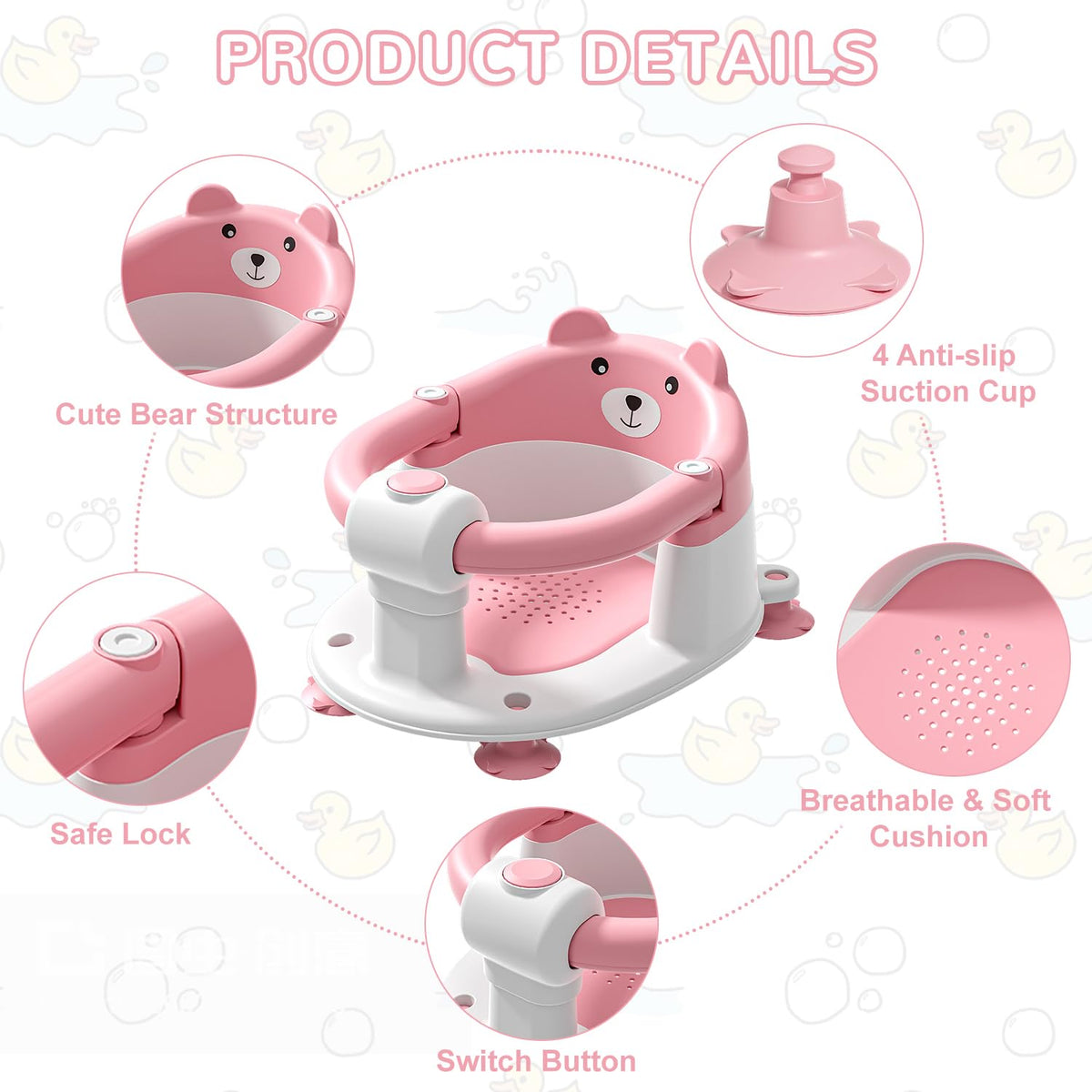 Baby Bath Seat for Babies 6 Months & up, Non-Slip Toddler Bath Seats for Babies Sitting Up, Safe