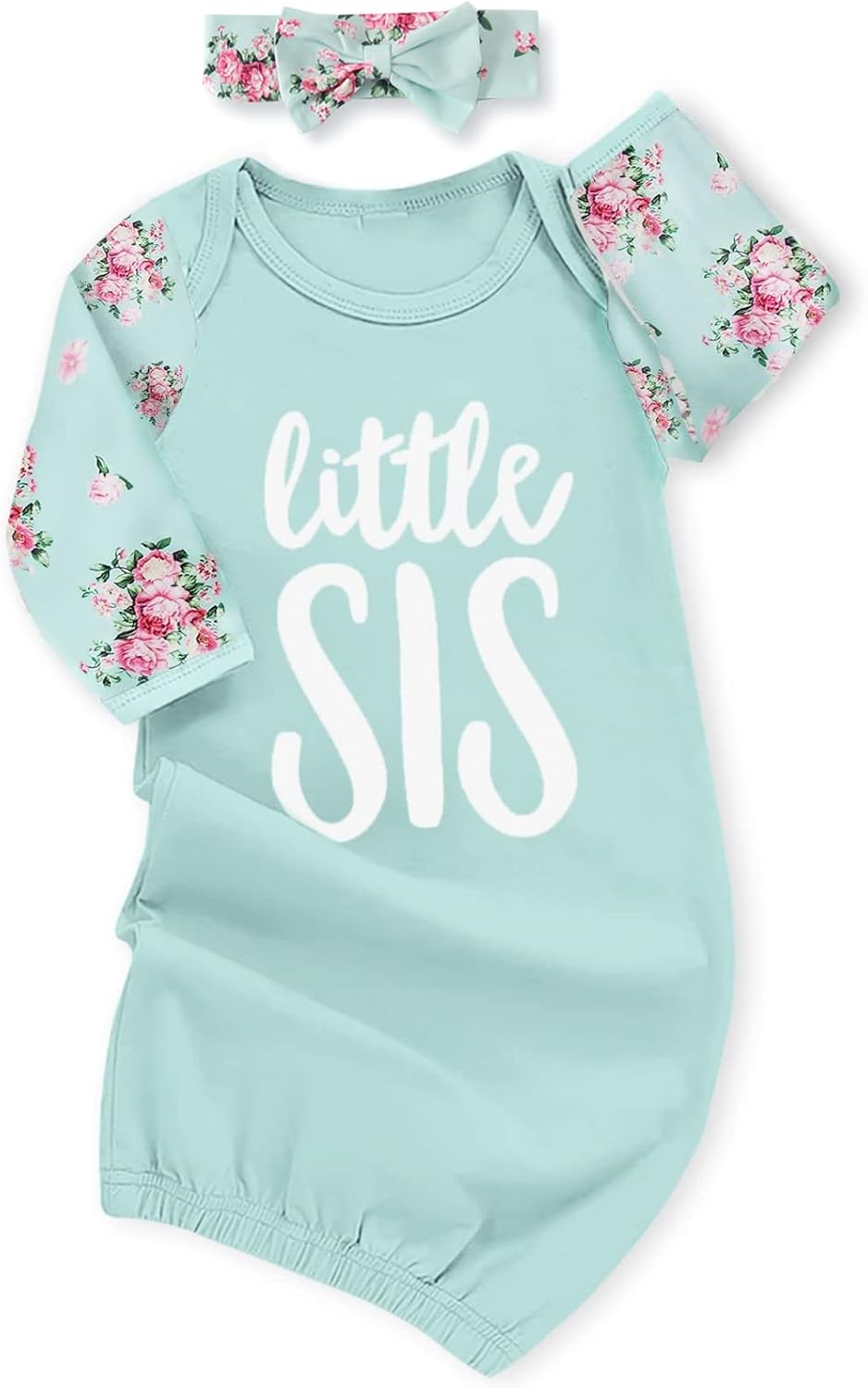 AMAWMW Newborn Baby Girl Little Sister Sleeper Gown Stripe Long Sleeve Nightgown Pajamas Gifts