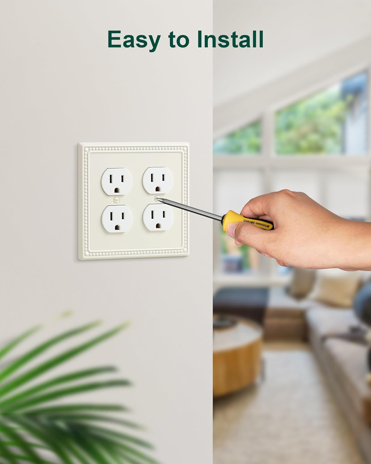 2-Pack Double Duplex Outlet Cover, Metal Switch Plates and Outlet Covers, Light Almond Pearls