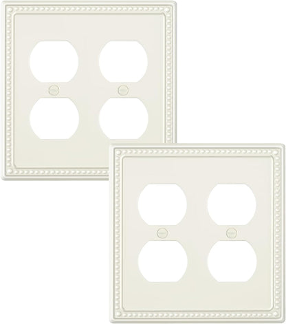 2-Pack Double Duplex Outlet Cover, Metal Switch Plates and Outlet Covers, Light Almond Pearls