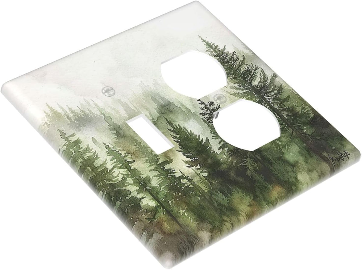Wallplates Green Forest Watercolor Painting Foggy Pine 1 Toggle 1 Duplex Switch Plate Electrical