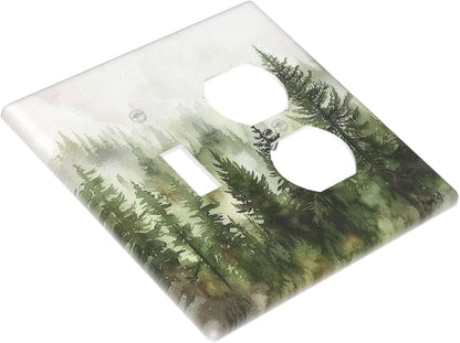 Wallplates Green Forest Watercolor Painting Foggy Pine 1 Toggle 1 Duplex Switch Plate Electrical