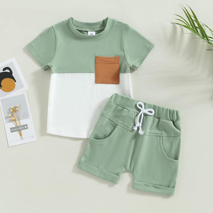 fhutpw Baby Toddler Boy Clothes Summer Outfits 6 12 18 24 Months Patchwork Short Sleeve T Shirt &