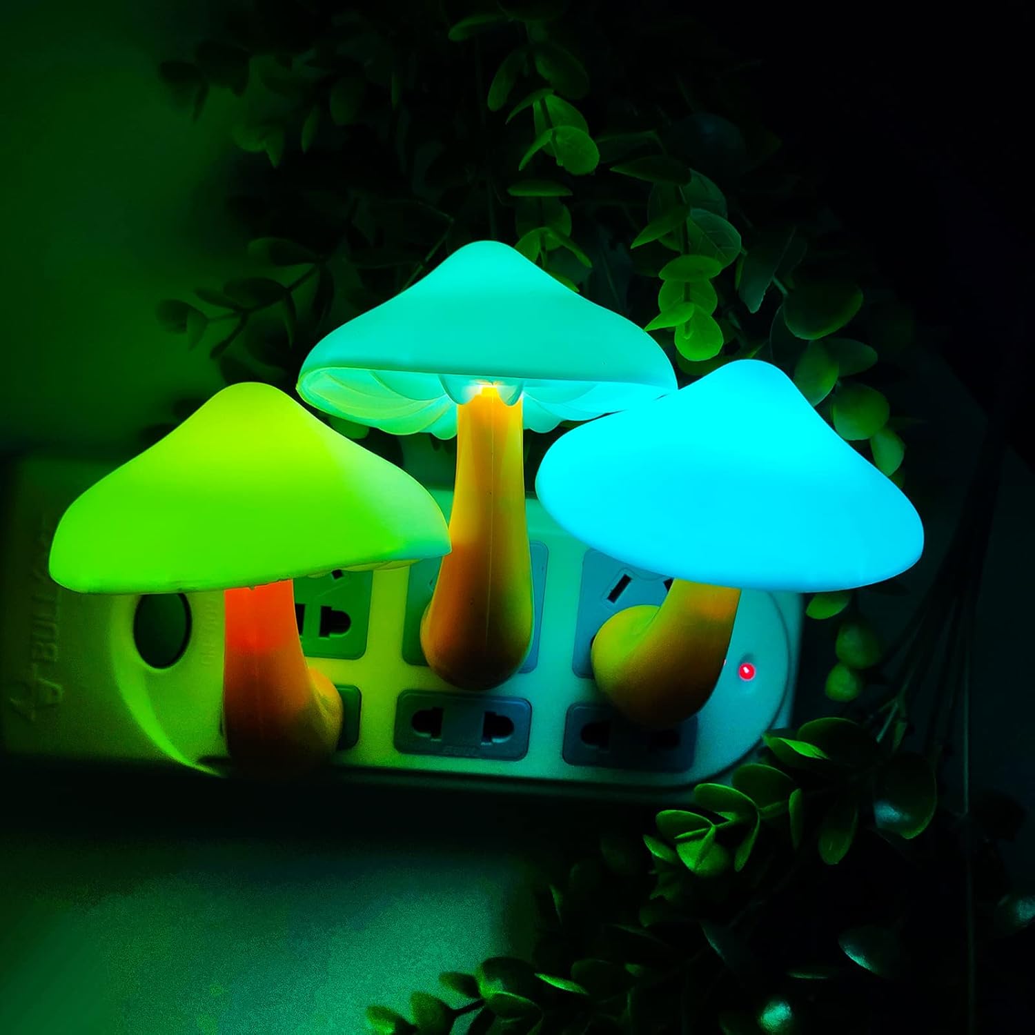 AUSAYE 2Pack LED Night Light Plug in Lamp 7-Color Changing Cute Mushroom Light Sensor Night Lights