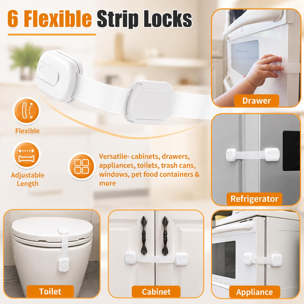 Baby Proofing Kit 60 Packs- Child Proof Essentials Set with Invisible Cabinet & Drawer Locks