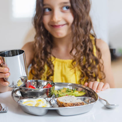 Ahimsa Stainless Steel Kids Dinnerware Set - 5 Piece Toddler Plates and Bowls Set, Pediatrician
