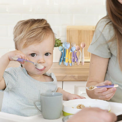 Baby Utensils Spoons and Forks Set Bendable Self-Feeding Silverware for Toddler Children with