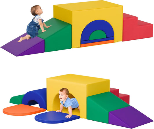 Soft Foam Climbing Blocks Set – Large 5-in-1 Soft Play Toys Crawling & Sliding Climbing Arch for