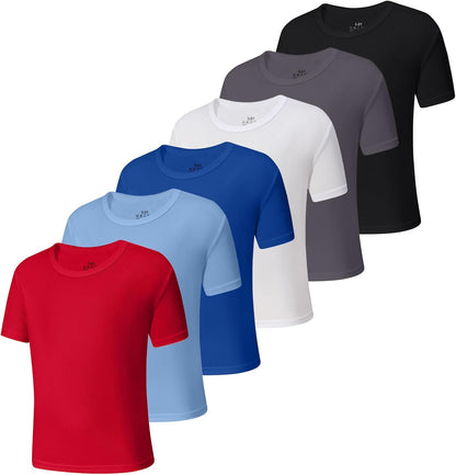 6-Pack Boys Athletic T-Shirts Quick Dry Short-Sleeve Tops Youth Moisture Wicking Running Sports