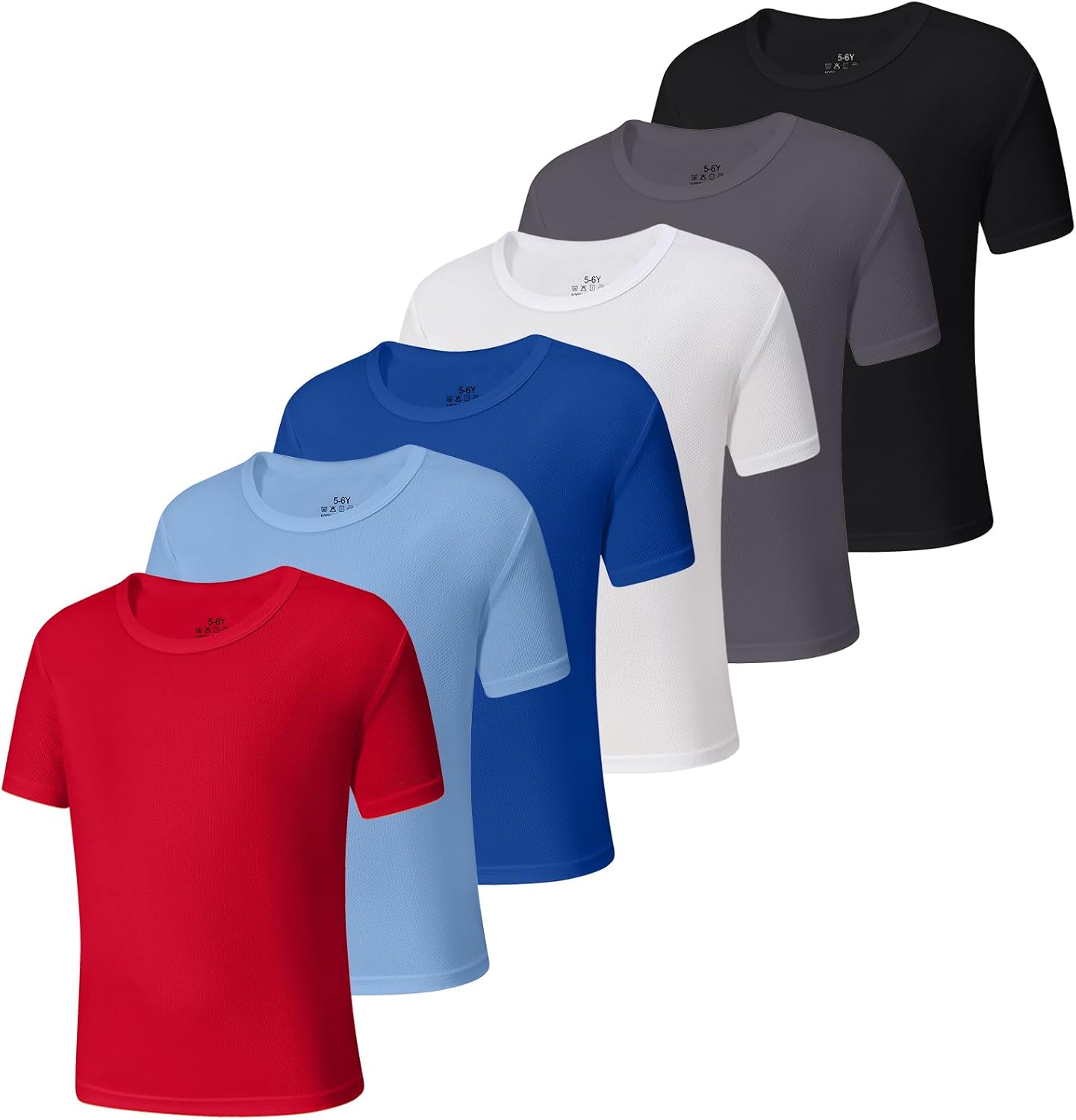 6-Pack Boys Athletic T-Shirts Quick Dry Short-Sleeve Tops Youth Moisture Wicking Running Sports