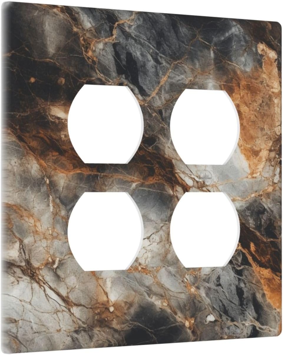 Brown Marble Granite Golden Lines Print Outlet Covers 2 Gang Double Duplex Decorative Light Switch